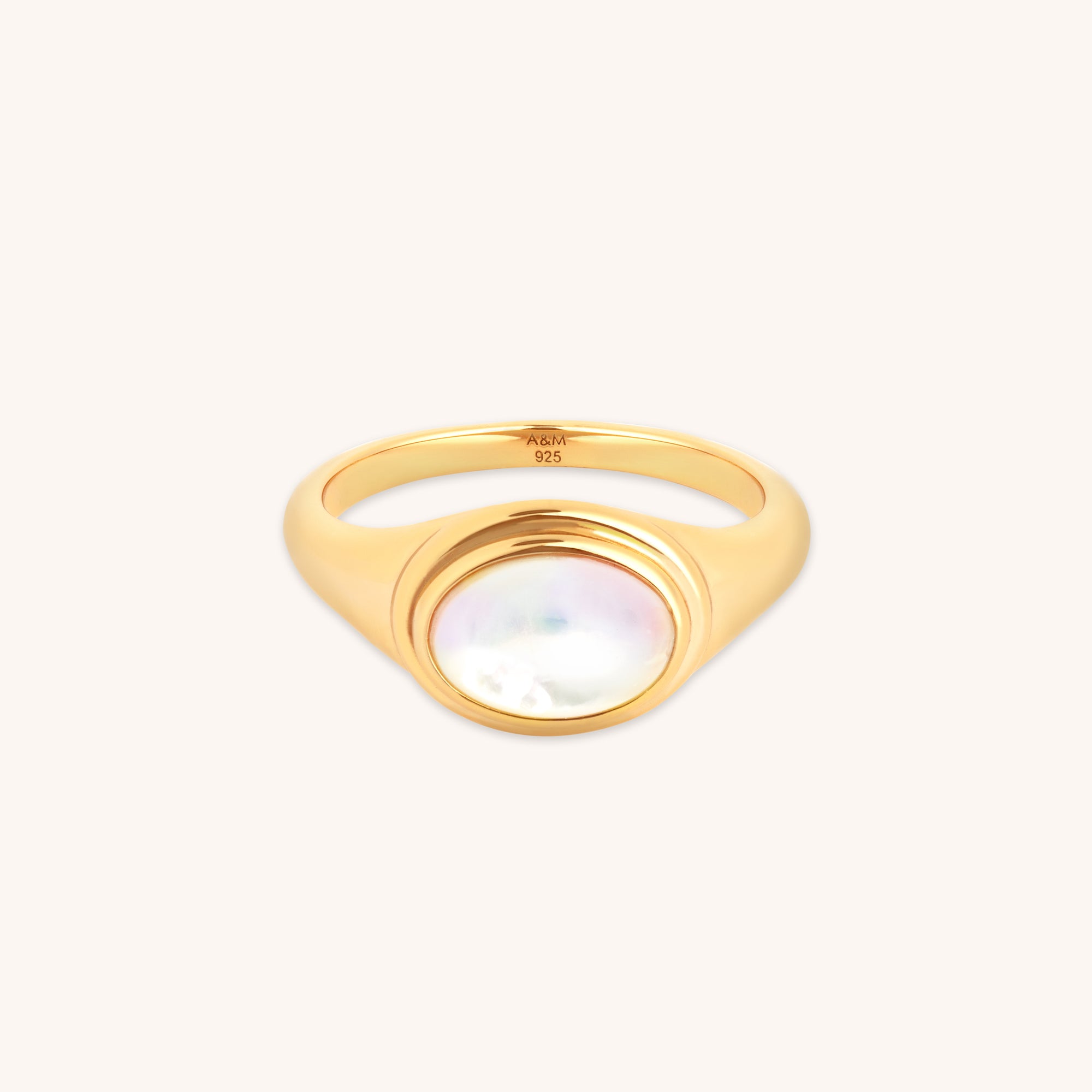 18k Gold Plated Jewellery - Mother of Pearl Cocktail Ring in Gold - Cocktail Rings - Astrid &amp; Miyu