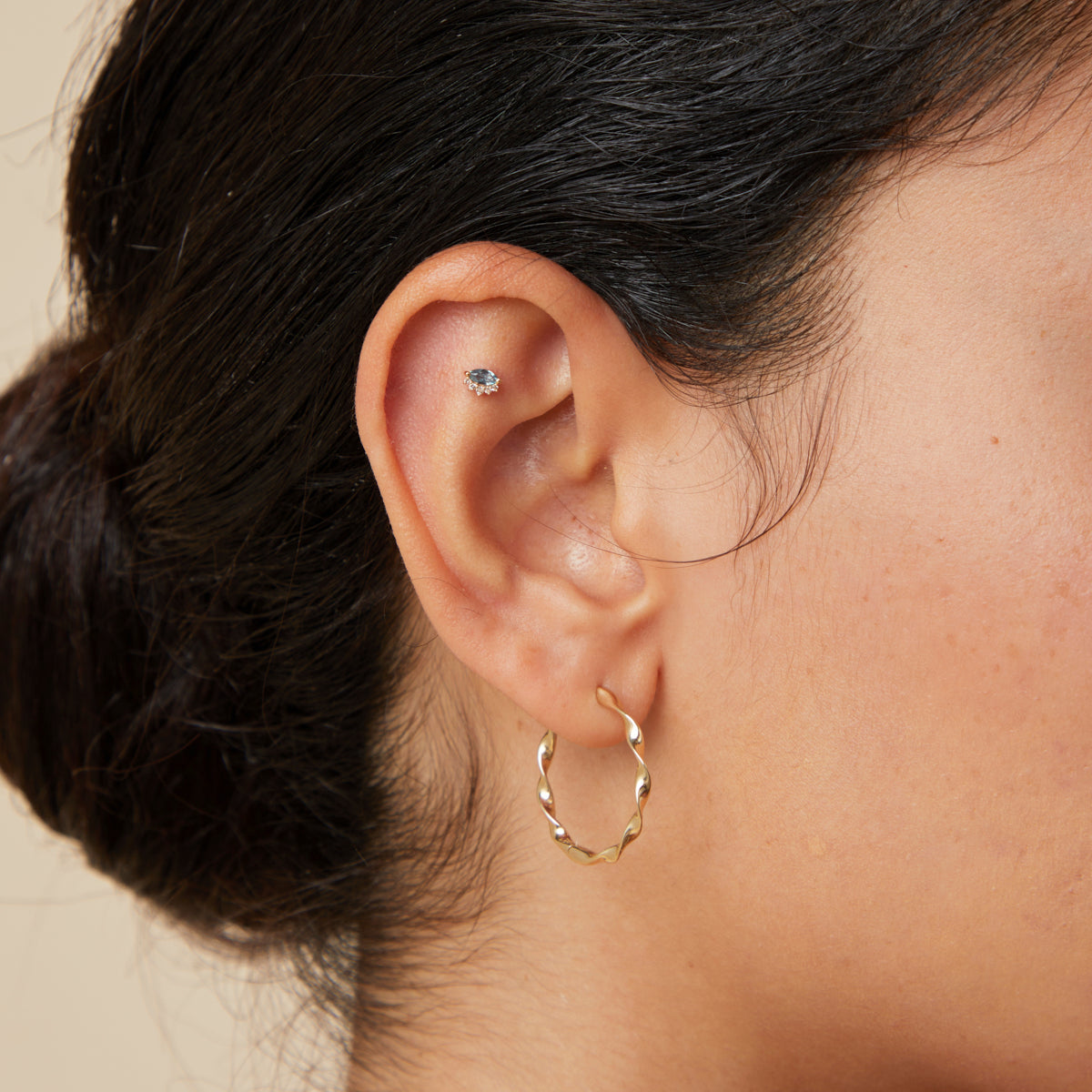 Flat Back Labret Studs - Evil Eye Alexandrite Piercing Stud in Solid Gold - Piercing Stud - Astrid &amp; Miyu