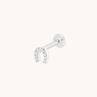 Flat Back Labret Studs - Pavé Horseshoe Piercing Stud in Solid White Gold - Piercing Stud - Astrid &amp; Miyu