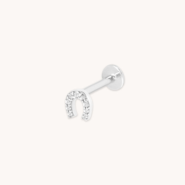 Flat Back Labret Studs - Pavé Horseshoe Piercing Stud in Solid White Gold - Piercing Stud - Astrid &amp; Miyu