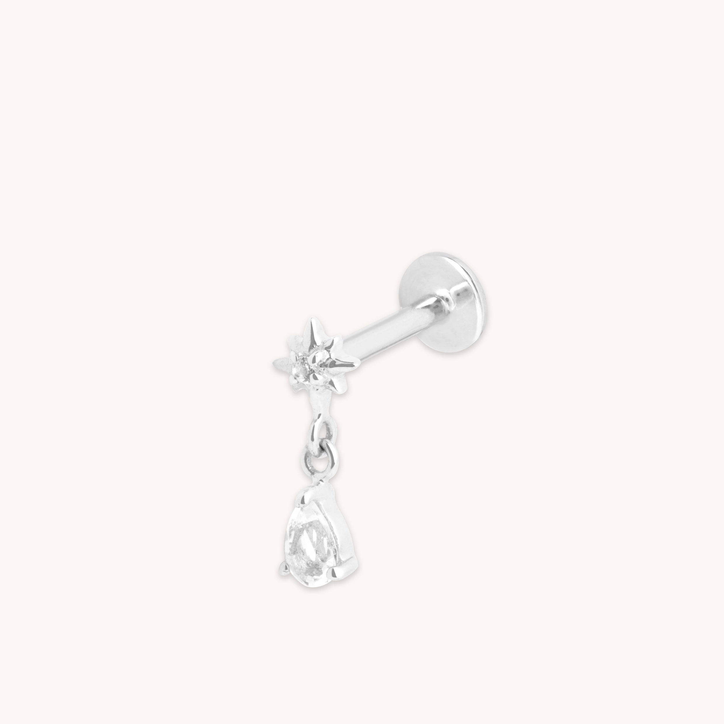 Flat Back Labret Studs - Cosmic Pear Charm Piercing Stud in Solid White Gold - Piercing Stud - Astrid &amp; Miyu
