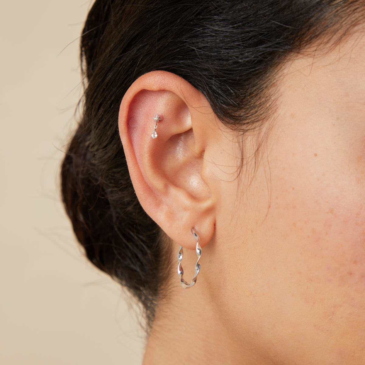 Flat Back Labret Studs - Cosmic Pear Charm Piercing Stud in Solid White Gold - Piercing Stud - Astrid &amp; Miyu