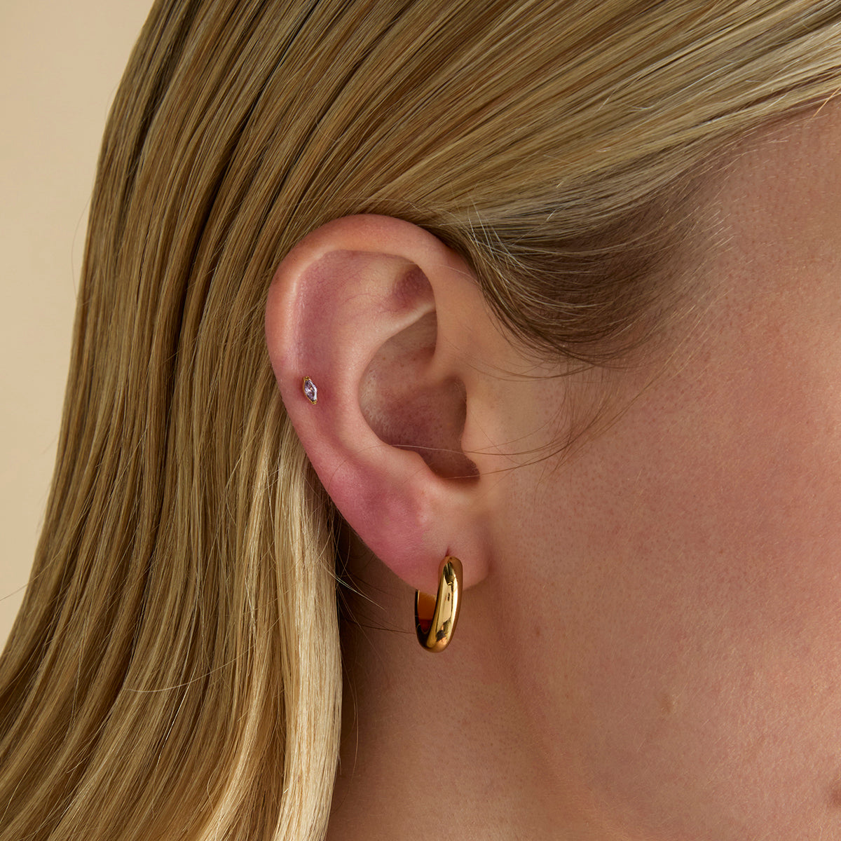 Conch Piercing Jewellery - Purple Marquise Titanium Piercing Stud in Gold - Piercing Stud - Astrid &amp; Miyu