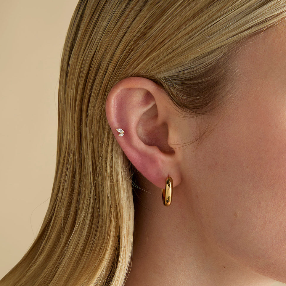 Conch Piercing Jewellery - Crystal Double Marquise Titanium Piercing Stud in Gold - Piercing Stud - Astrid &amp; Miyu