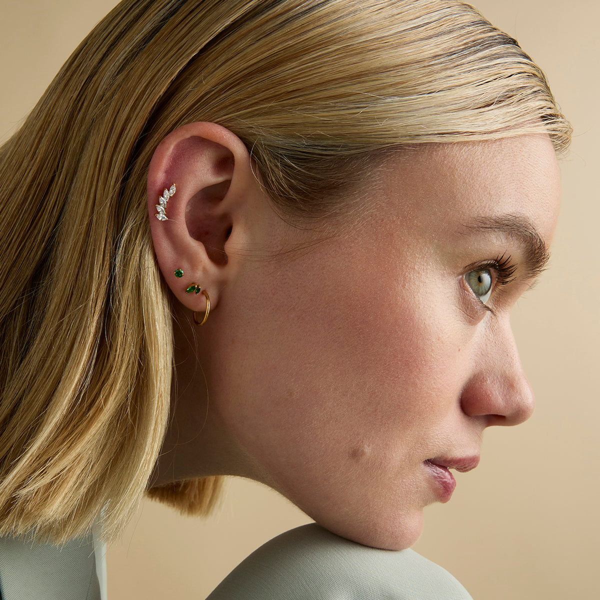 Conch Piercing Jewellery - Green Titanium Piercing Stud in Gold - Piercing Stud - Astrid &amp; Miyu
