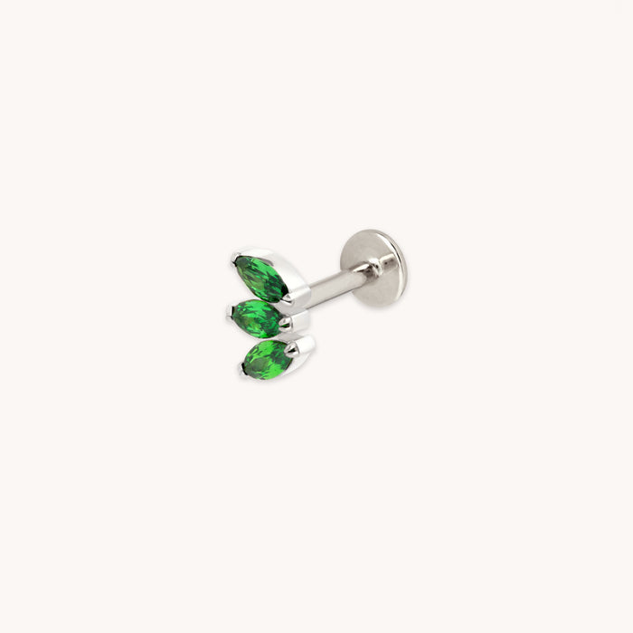 Green Marquise Fan Titanium Piercing Stud in Platinum-Astrid &amp; Miyu