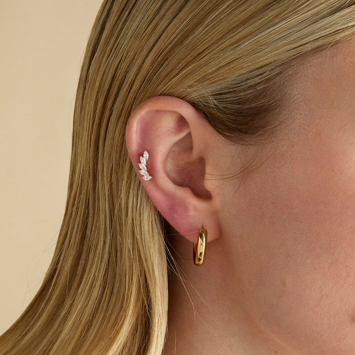 Conch Piercing Jewellery - Curved Marquise Titanium Piercing Stud in Gold - Piercing Stud - Astrid &amp; Miyu