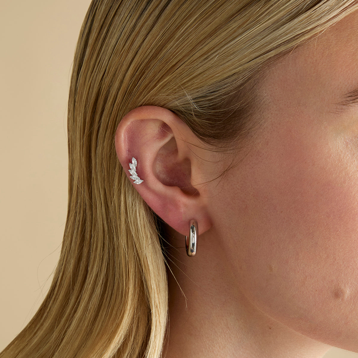 Conch Piercing Jewellery - Curved Marquise Titanium Piercing Stud in Platinum - Piercing Stud - Astrid &amp; Miyu
