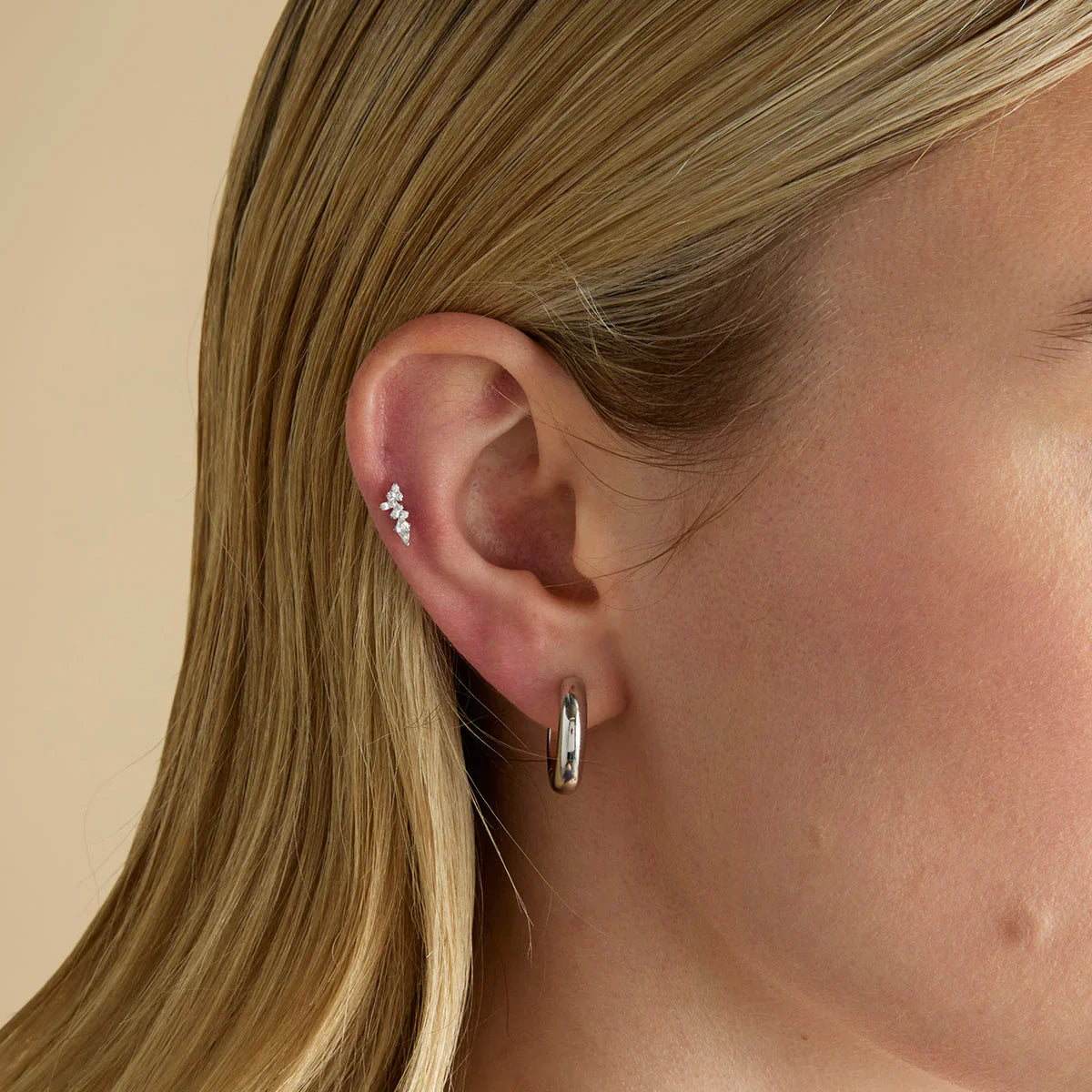 Conch Piercing Jewellery - Crystal Marquise Cluster Titanium Piercing Stud in Platinum - Piercing Stud - Astrid &amp; Miyu