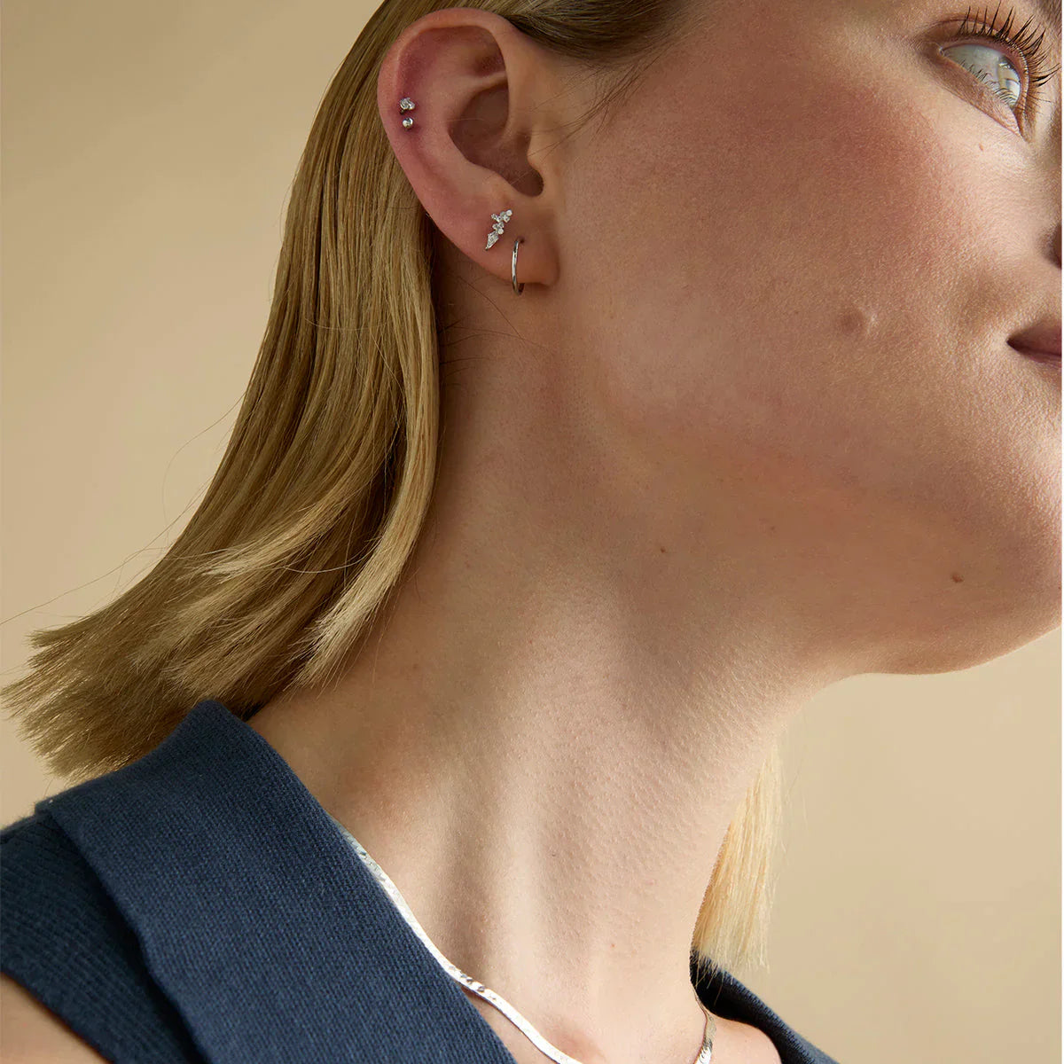 Conch Piercing Jewellery - Crystal Marquise Cluster Titanium Piercing Stud in Platinum - Piercing Stud - Astrid &amp; Miyu