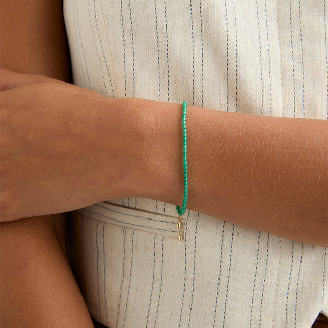 Bracelets - Green Agate Gemstone Bracelet in 9k Gold - Beaded Bracelet - Astrid & Miyu