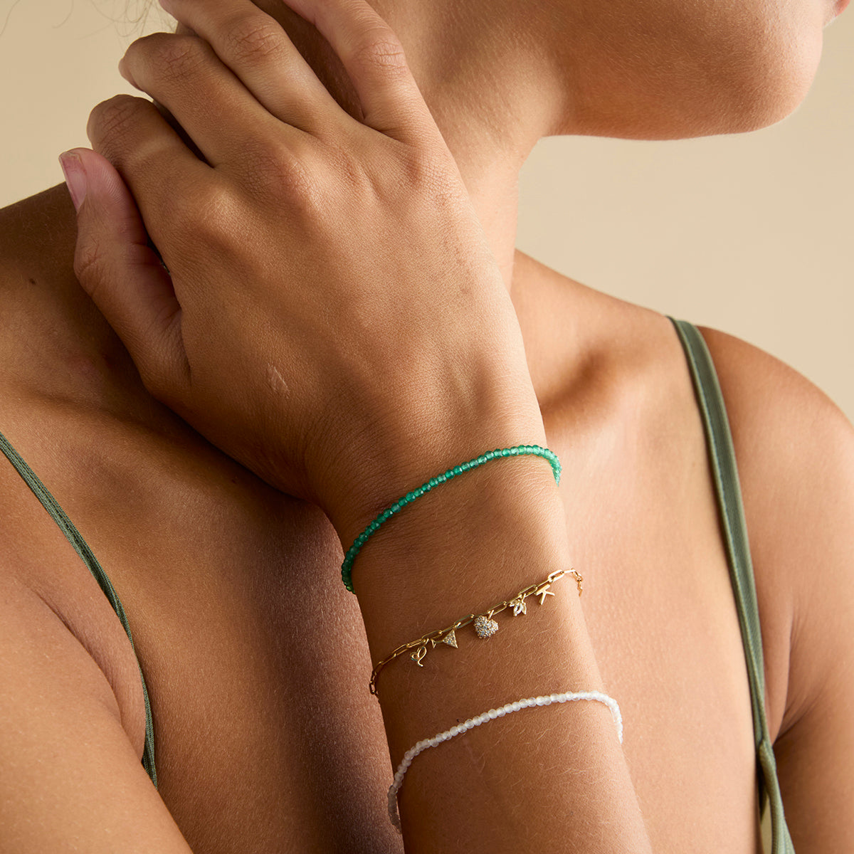 Bracelets - Green Agate Gemstone Bracelet in 9k Gold - Beaded Bracelet - Astrid &amp; Miyu