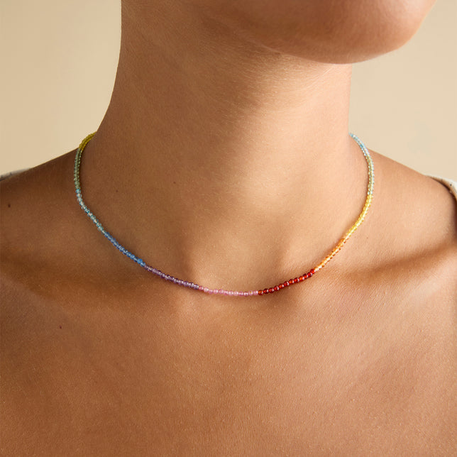 Beaded Jewellery - Rainbow Gemstone Necklace in 9k White Gold - Beaded Necklace - Astrid & Miyu