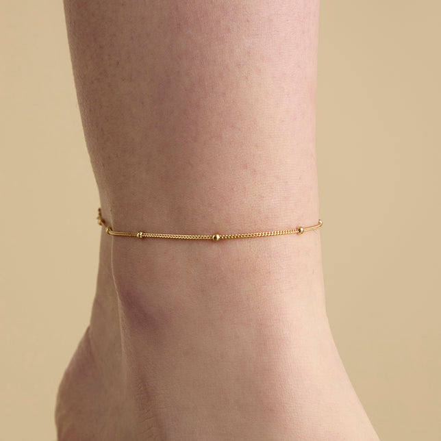 18k Gold Plated Jewellery - Essential Beaded Chain Anklet in Gold - Anklet - Astrid & Miyu