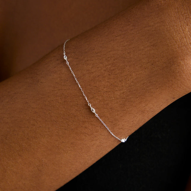 April White Topaz - White Topaz Marquise Charm Bracelet in Solid White Gold - Charm Bracelets - Astrid & Miyu