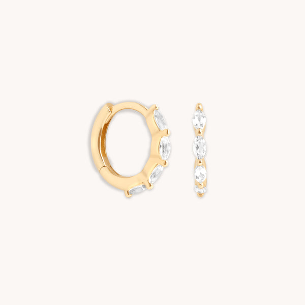 April White Topaz - White Topaz Marquise Huggies in Solid Gold - Huggies - Astrid &amp; Miyu