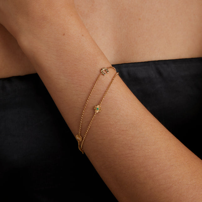 18k Gold Plated Jewellery - Lucky Charm Double Chain Bracelet in Gold - Charm Bracelet - Astrid & Miyu