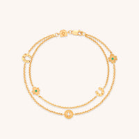 18k Gold Plated Jewellery - Lucky Charm Double Chain Bracelet in Gold - Charm Bracelet - Astrid &amp; Miyu
