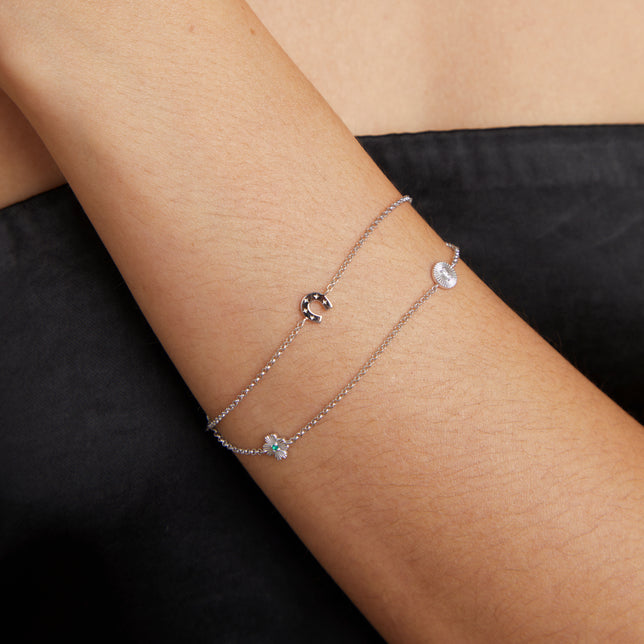 Bracelets - Lucky Charm Double Chain Bracelet in Silver - Charm Bracelet - Astrid &amp; Miyu