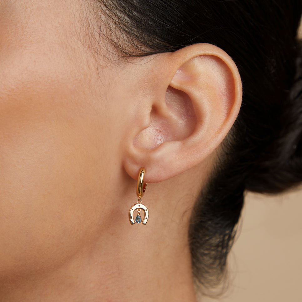 18k Gold Plated Jewellery - Horseshoe Charm Huggies in Gold - Huggies - Astrid &amp; Miyu
