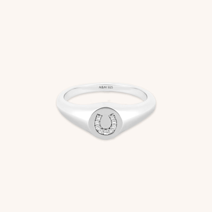 Lucky Charm Collection - Horseshoe Signet Ring in Silver - Signet Ring - Astrid &amp; Miyu