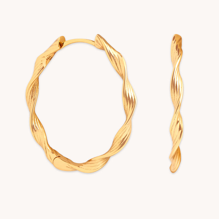 18k Gold Plated Jewellery - Twist Large Hoops in Gold - Hoops - Astrid &amp; Miyu