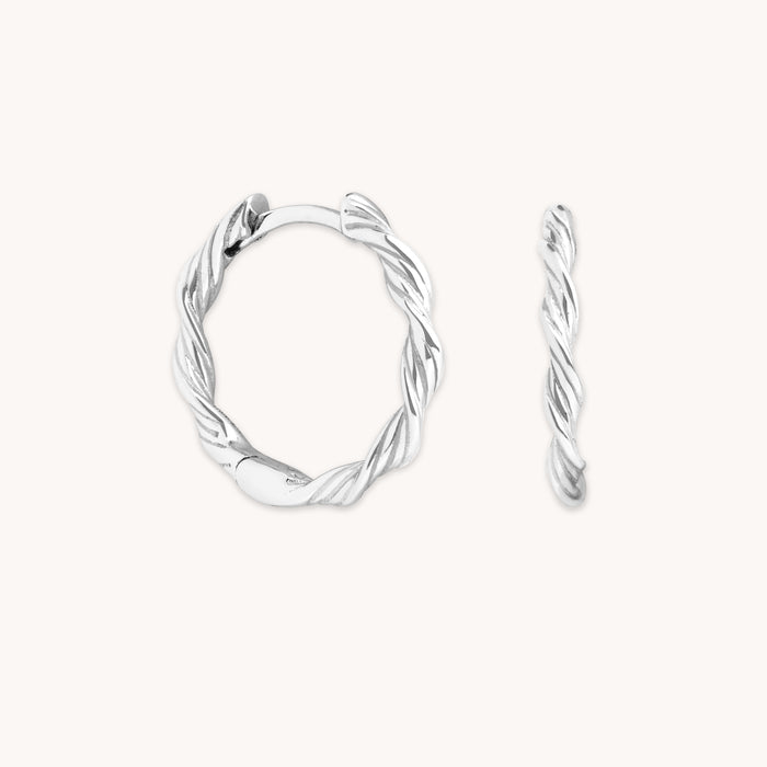 Charm Compatible Hoops - Twist Small Hoops in Silver - Hoops - Astrid &amp; Miyu