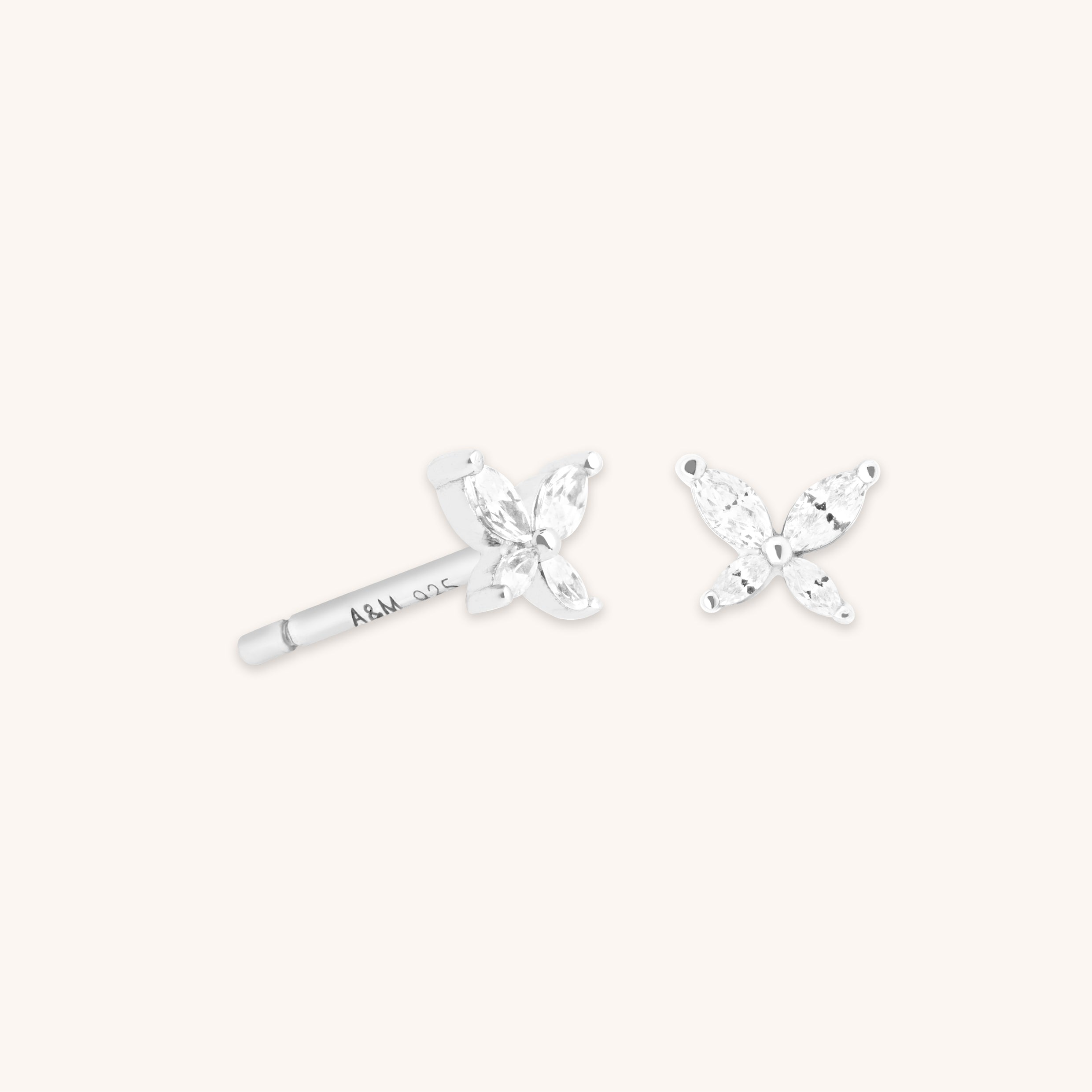 A&M Junior Collection - Butterfly Crystal Stud Earrings in Silver - Stud Earrings - Astrid &amp; Miyu