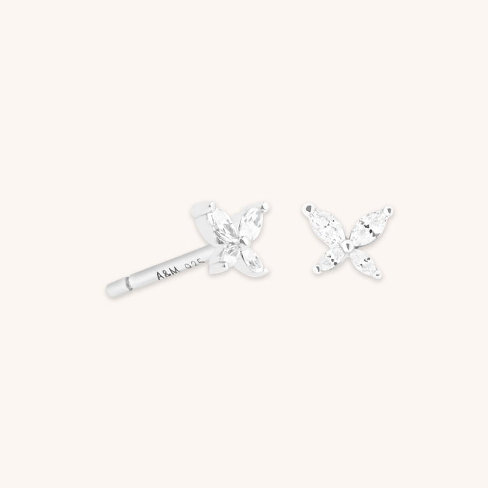 A&M Junior Collection - Butterfly Crystal Stud Earrings in Silver - Stud Earrings - Astrid &amp; Miyu