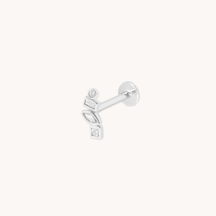 Diamond Bezel Cluster Piercing Stud in Solid White Gold-Astrid &amp; Miyu