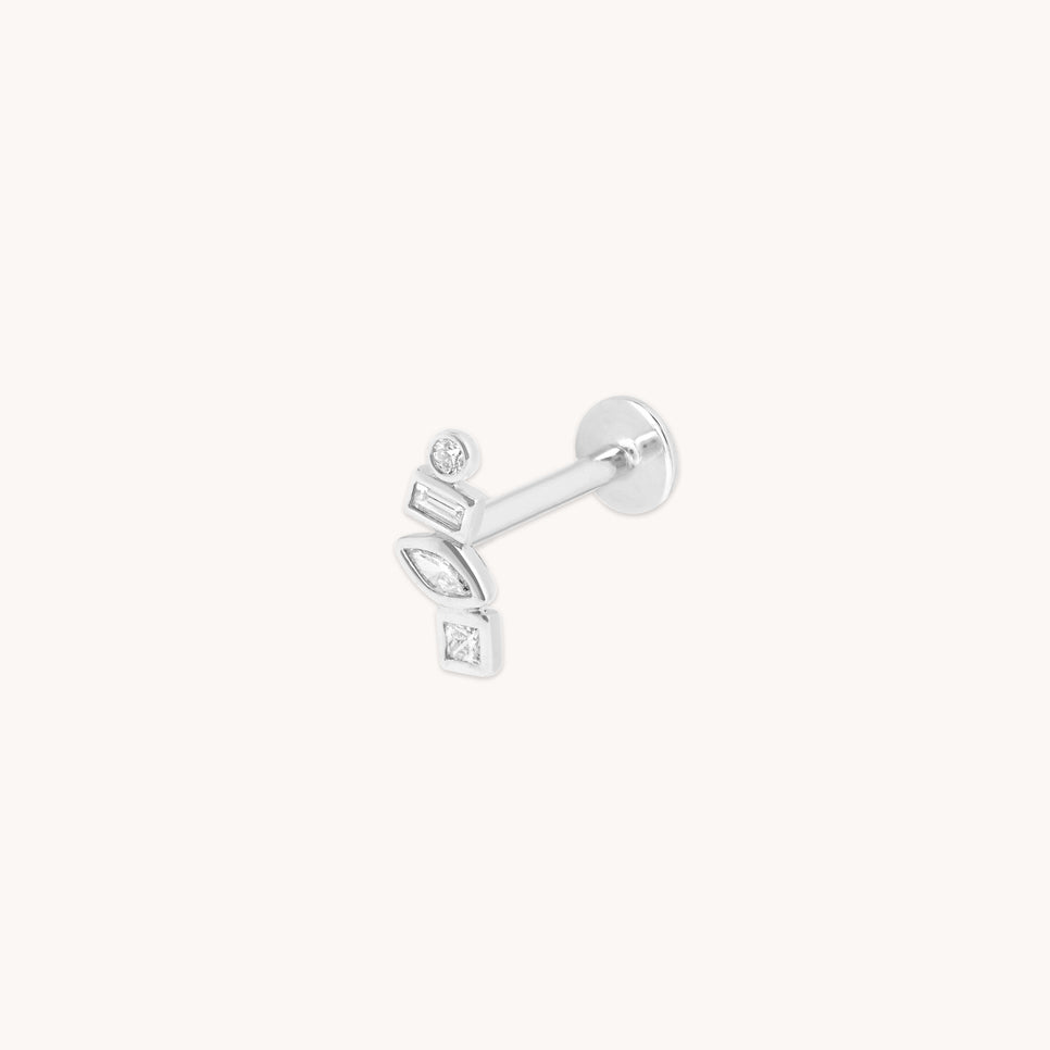 Diamond Bezel Cluster Piercing Stud in Solid White Gold-Astrid &amp; Miyu