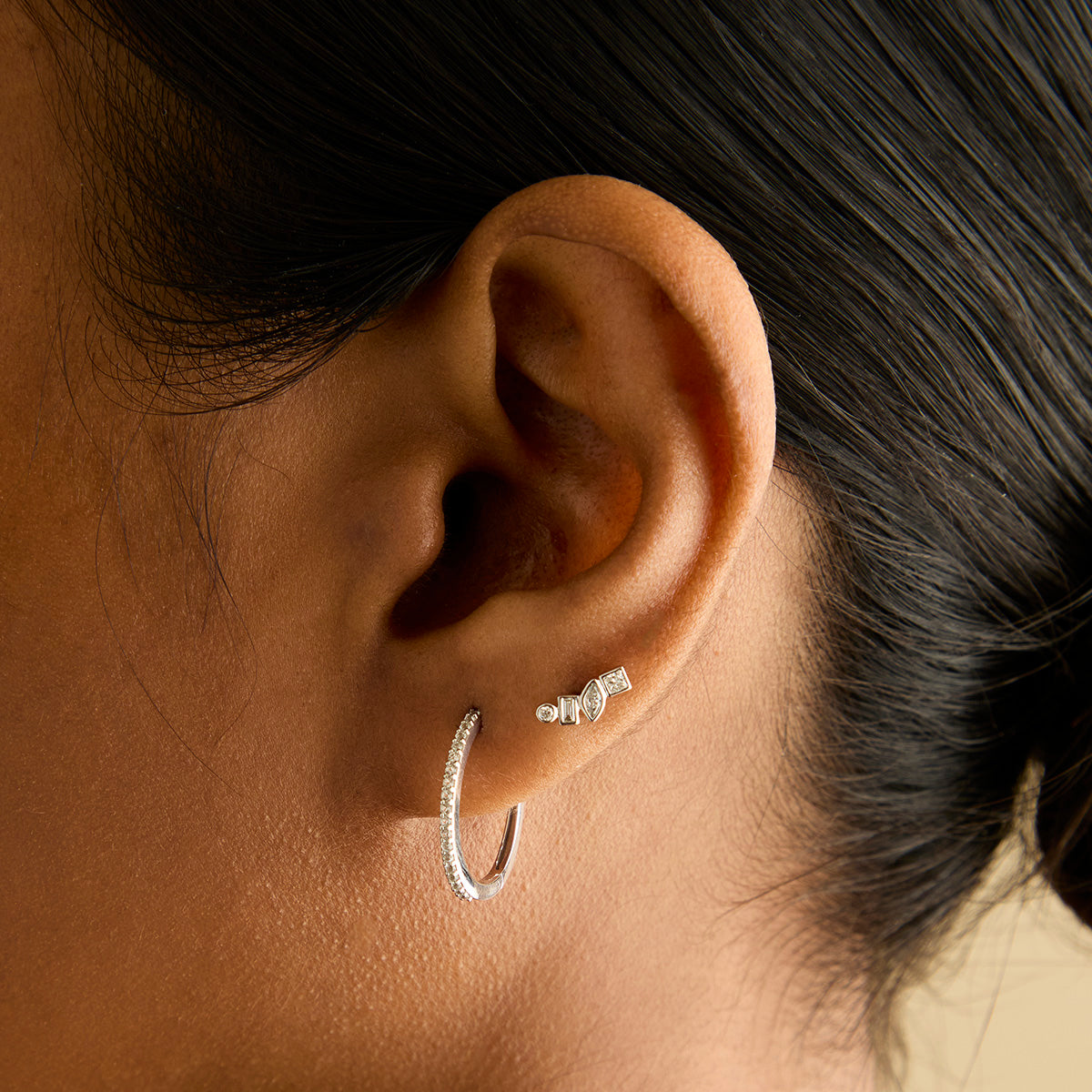 Flat Back Labret Studs - Diamond Bezel Cluster Piercing Stud in Solid White Gold - Piercing Studs - Astrid &amp; Miyu