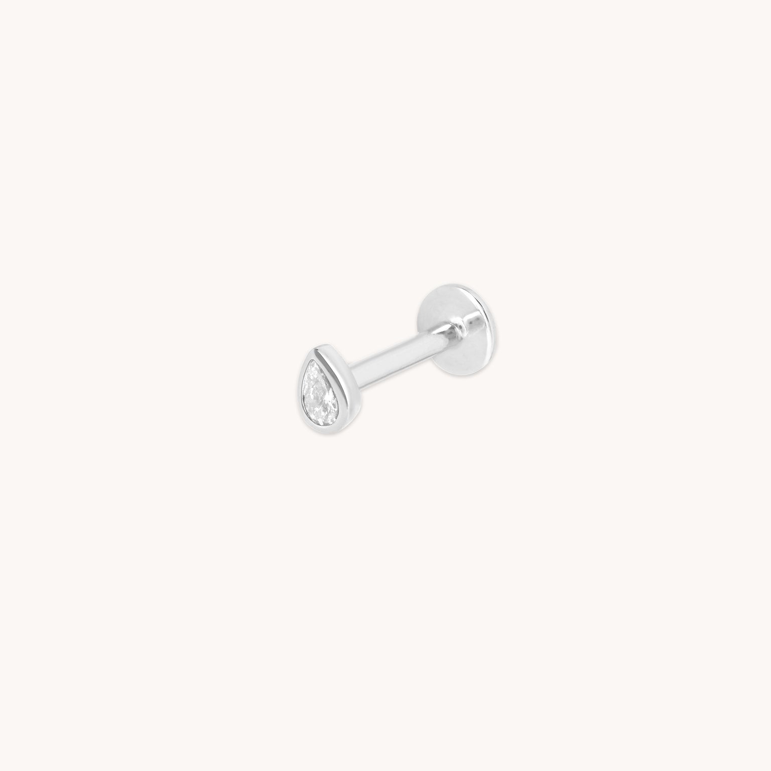 Diamond Bezel Pear Piercing Stud in Solid White Gold-Astrid &amp; Miyu