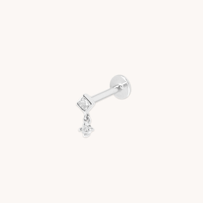 Diamond Bezel Charm Piercing Stud in Solid White Gold-Astrid &amp; Miyu