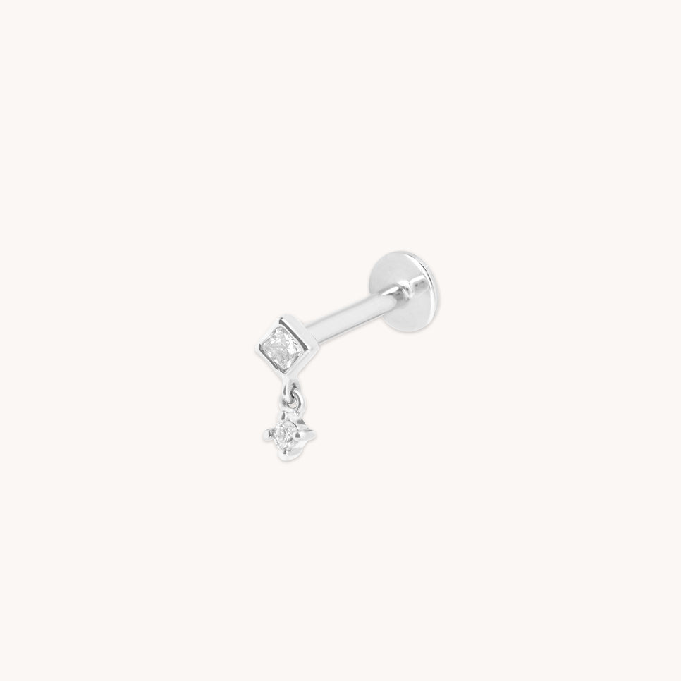 Diamond Bezel Charm Piercing Stud in Solid White Gold-Astrid &amp; Miyu