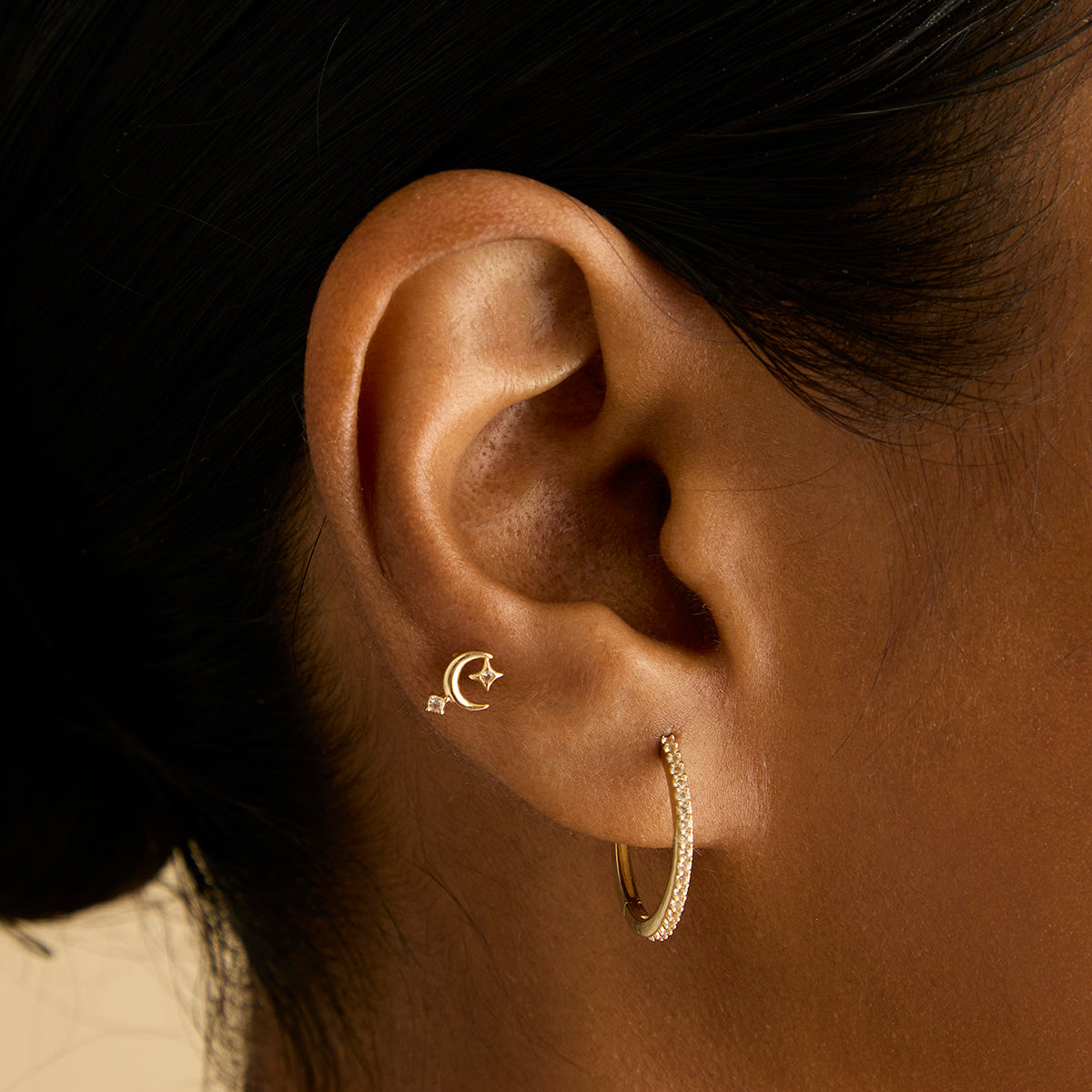 Flat Back Labret Studs - Celestial Moon Piercing Stud in Solid Gold - Piercing Studs - Astrid &amp; Miyu