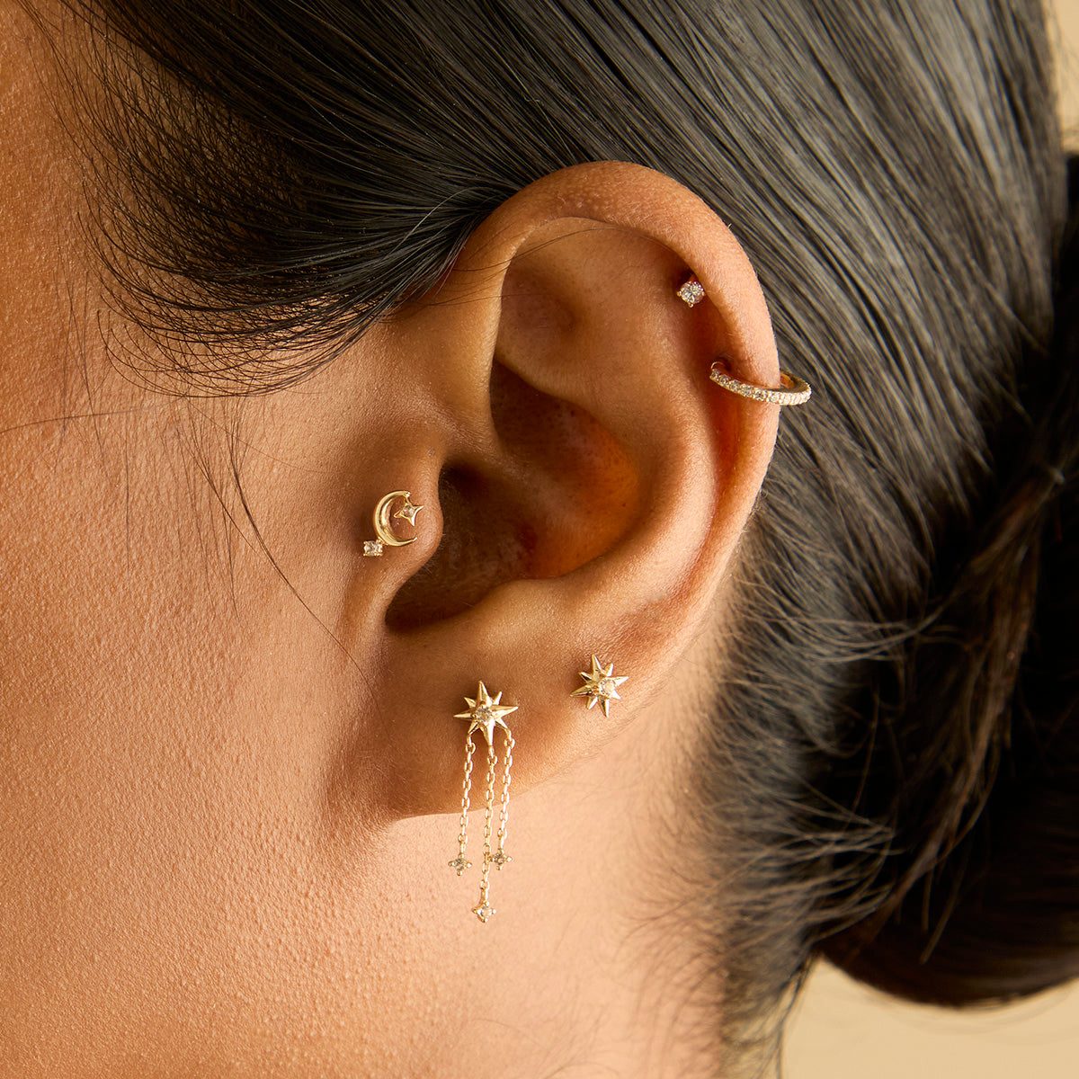 Flat Back Labret Studs - Celestial Moon Piercing Stud in Solid Gold - Piercing Studs - Astrid &amp; Miyu