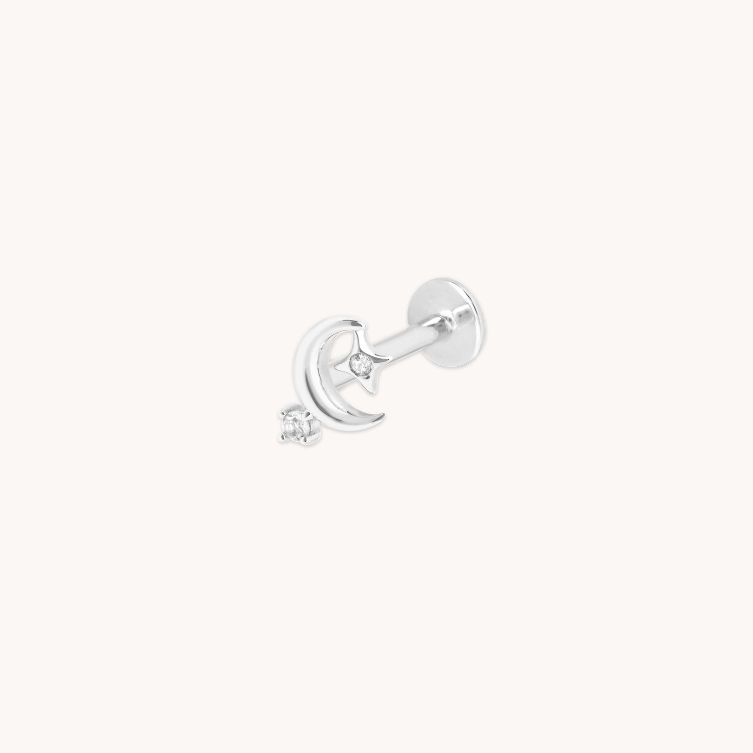 Celestial Moon Piercing Stud in Solid White Gold-Astrid &amp; Miyu
