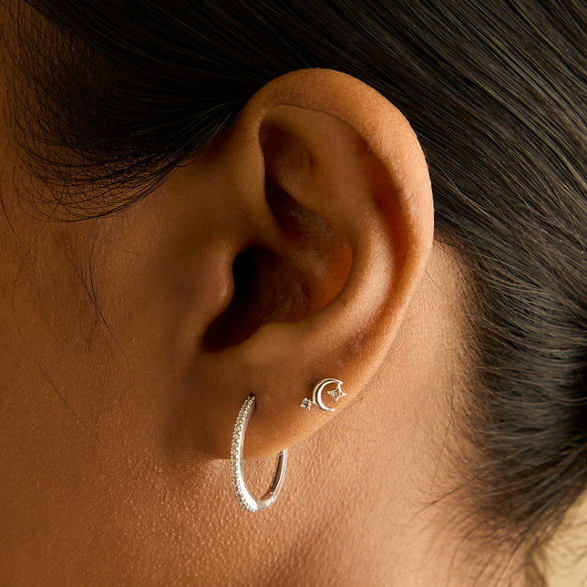 Flat Back Labret Studs - Celestial Moon Piercing Stud in Solid White Gold - Piercing Studs - Astrid & Miyu