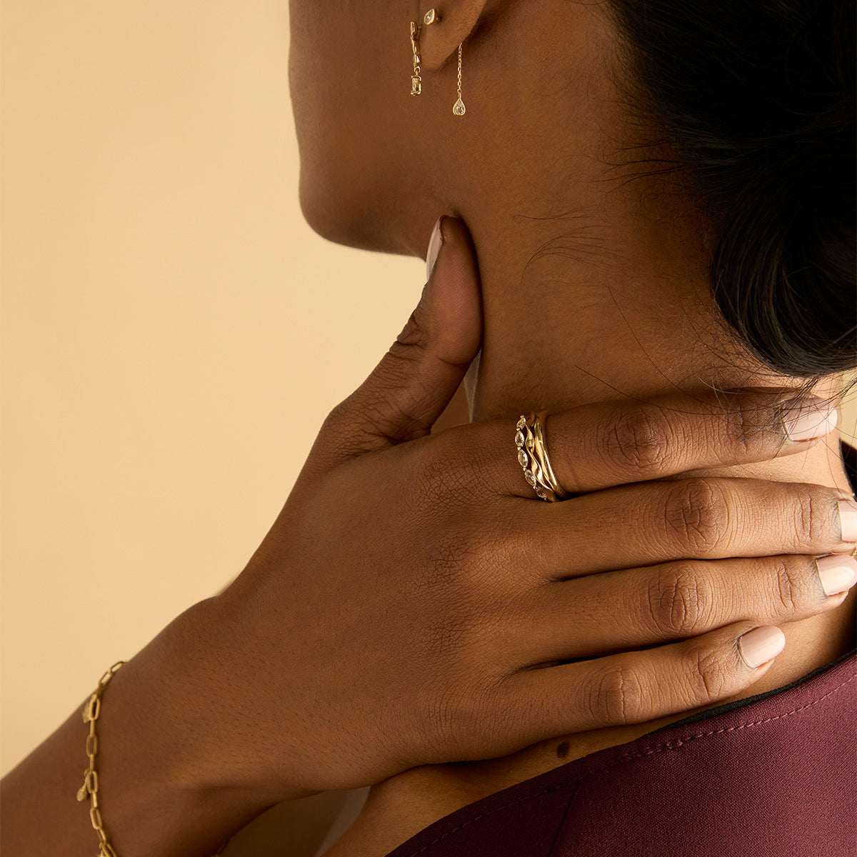 April White Topaz - White Topaz Ear Curation Chain™ in Solid Gold - Product Piercings - Astrid &amp; Miyu