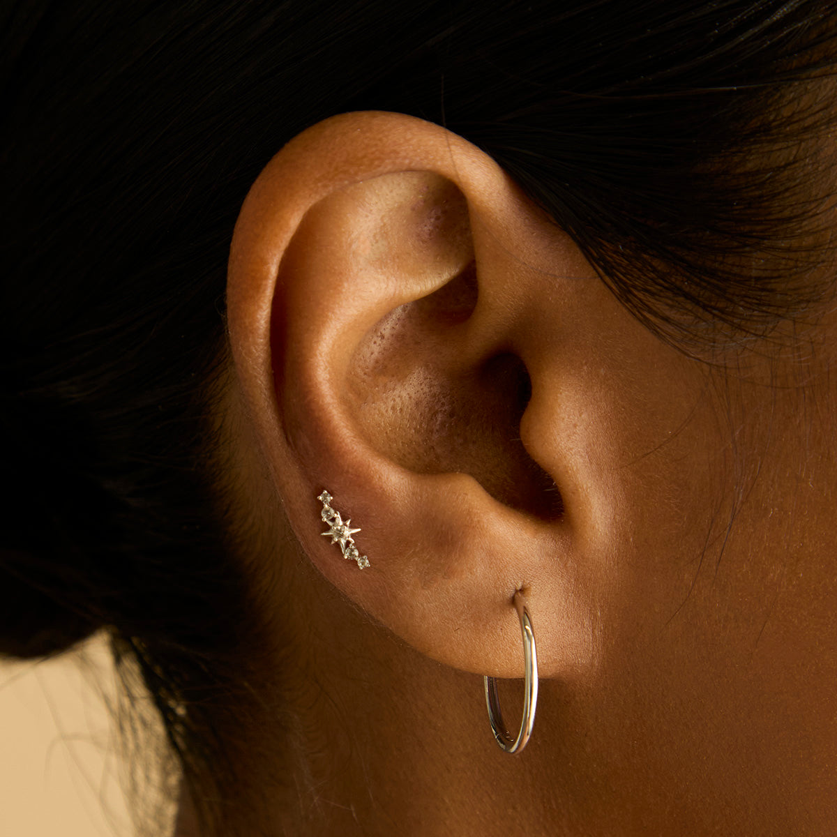 Flat Back Labret Studs - Star Curved Piercing Stud in Solid White Gold - Piercing Studs - Astrid &amp; Miyu
