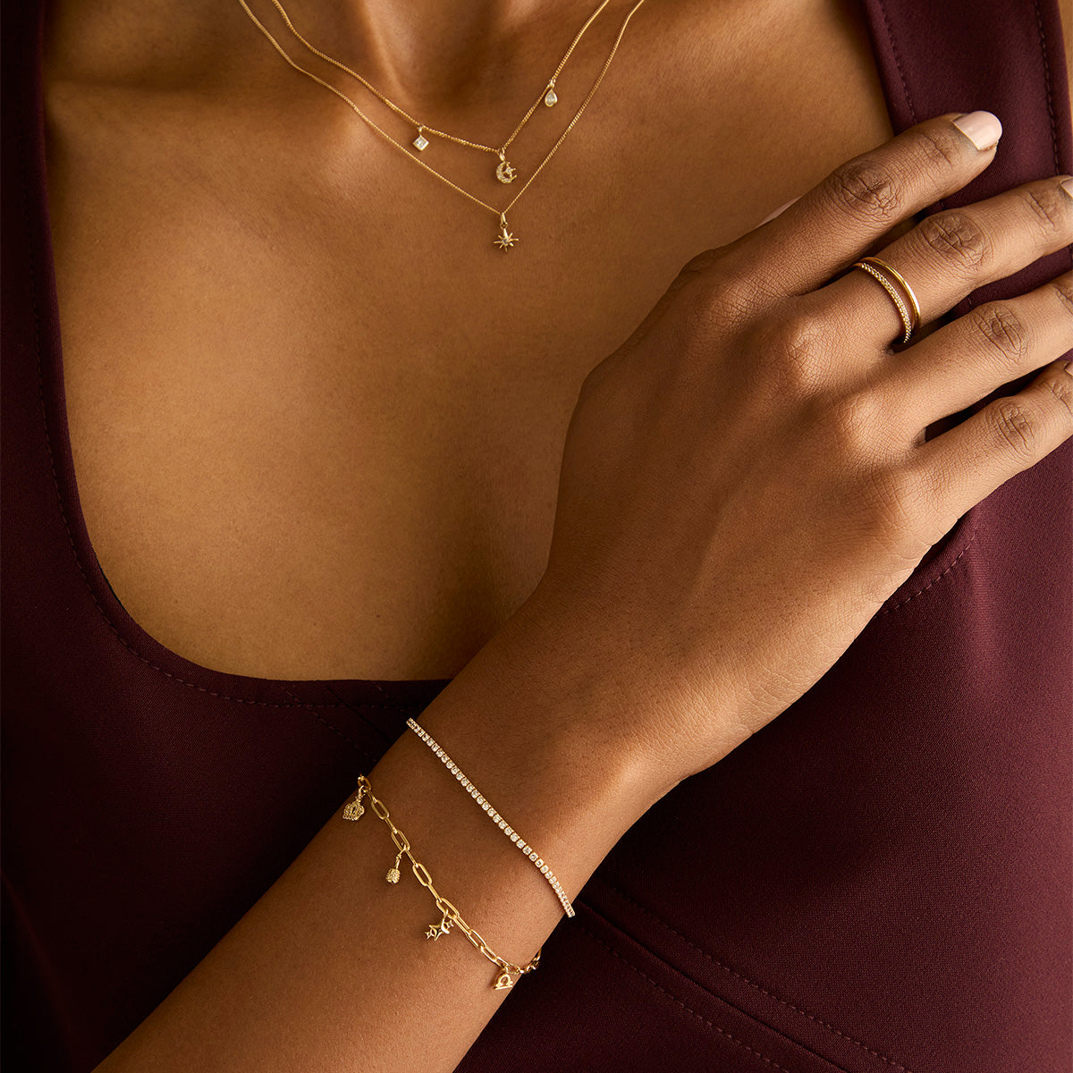 Birthstone Charms - Diamond Square Charm 9k Gold - Charms & Pendants - Astrid &amp; Miyu