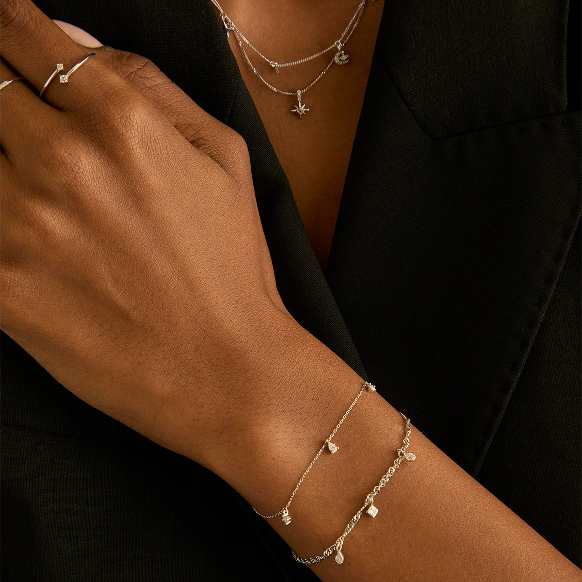 Birthstone Charms - Diamond Square Charm 9k White Gold - Charms & Pendants - Astrid &amp; Miyu