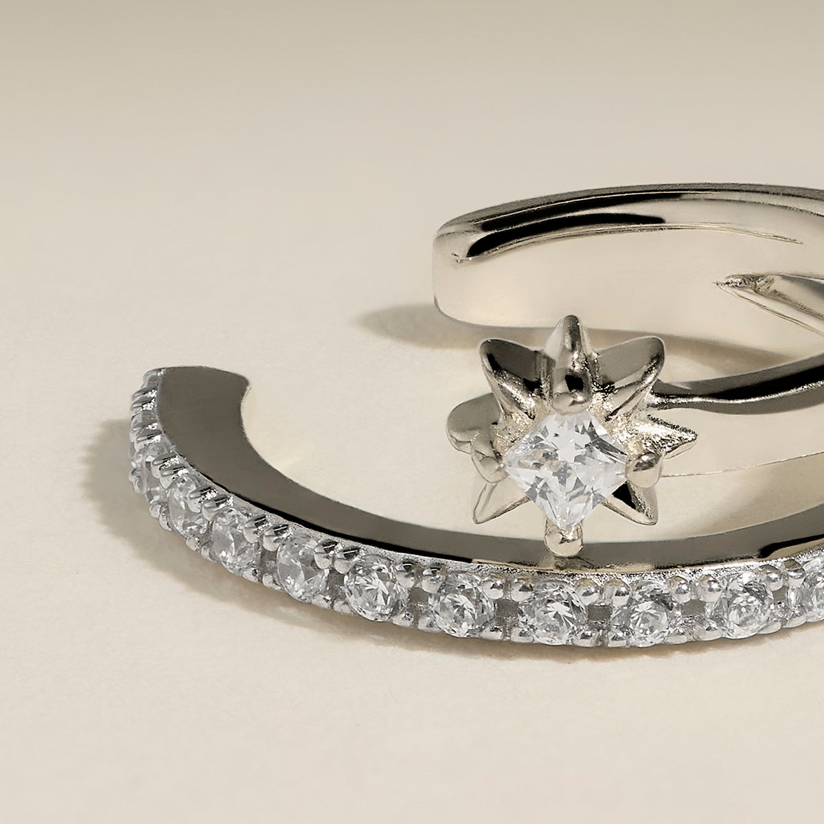 Cosmic Illusion Crystal Ear Cuff in Silver-Astrid &amp; Miyu