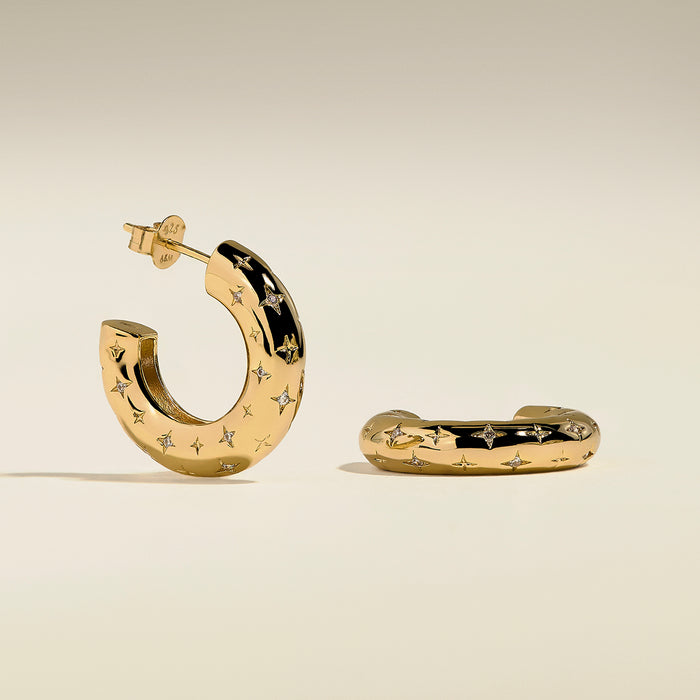 Cosmic Star Dome Hoops in Gold
