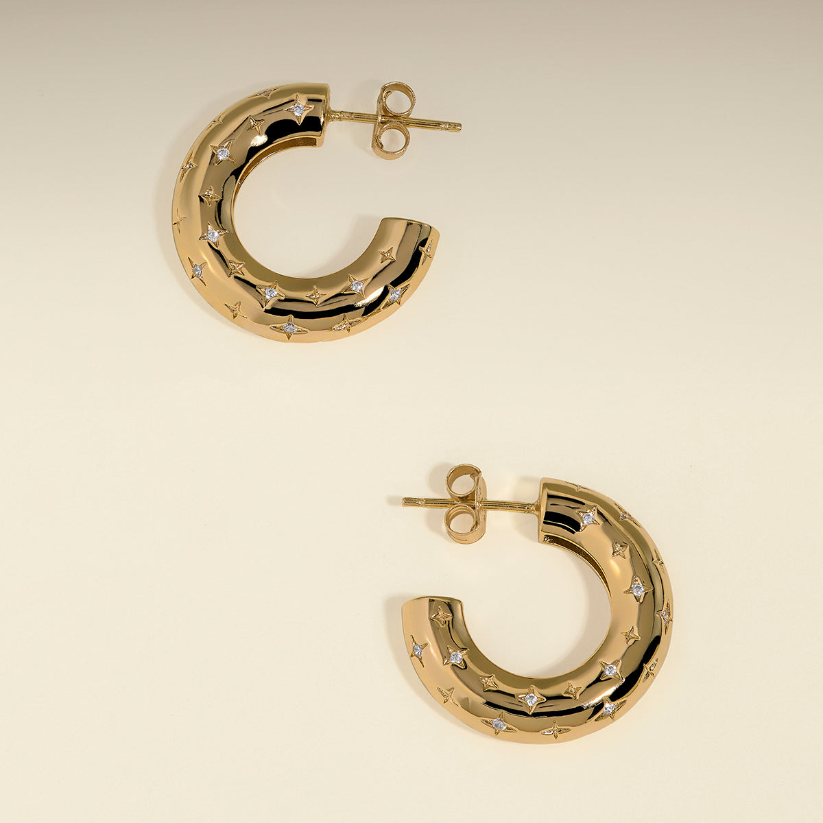 Cosmic Star Dome Hoops in Gold