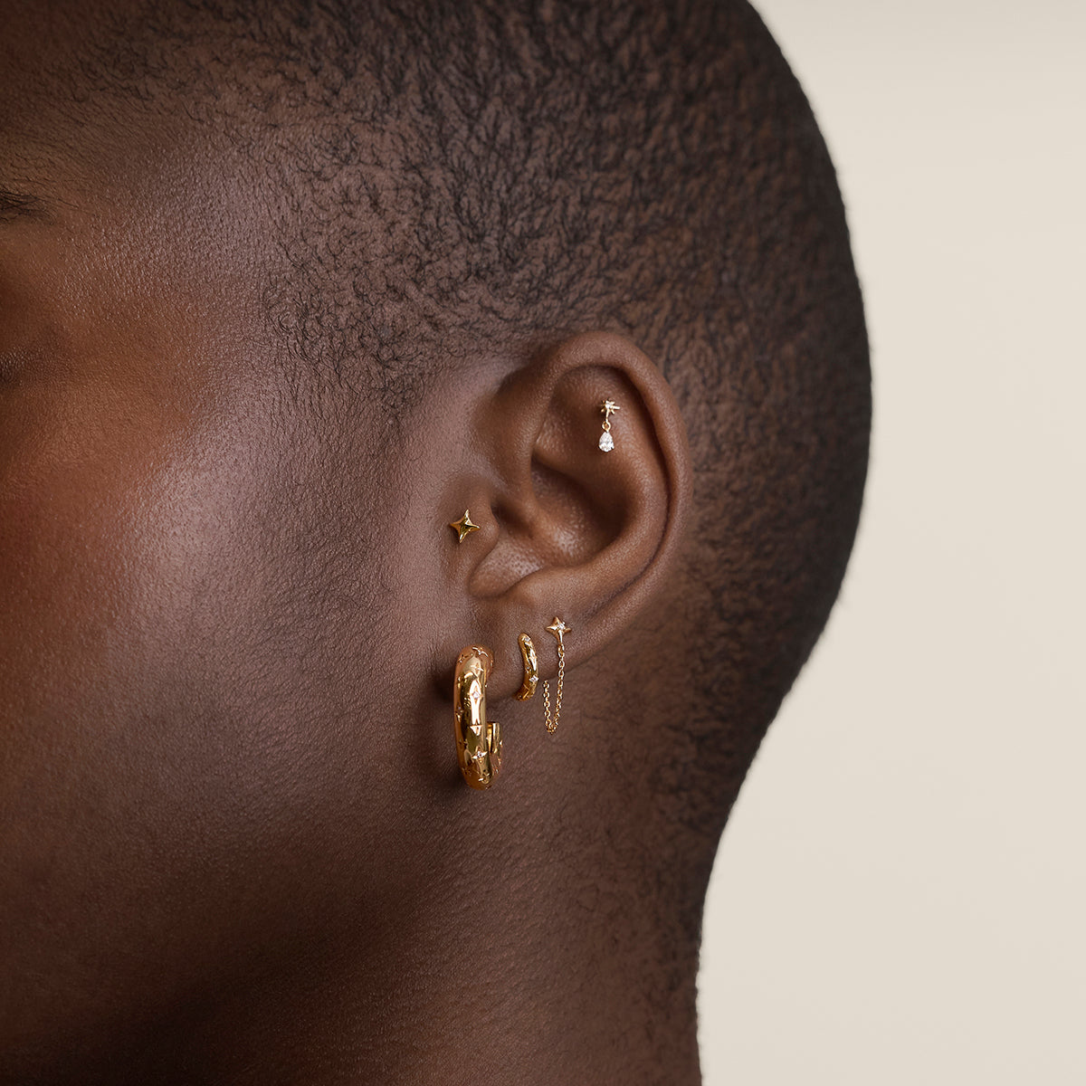 Cosmic Star Dome Hoops in Gold