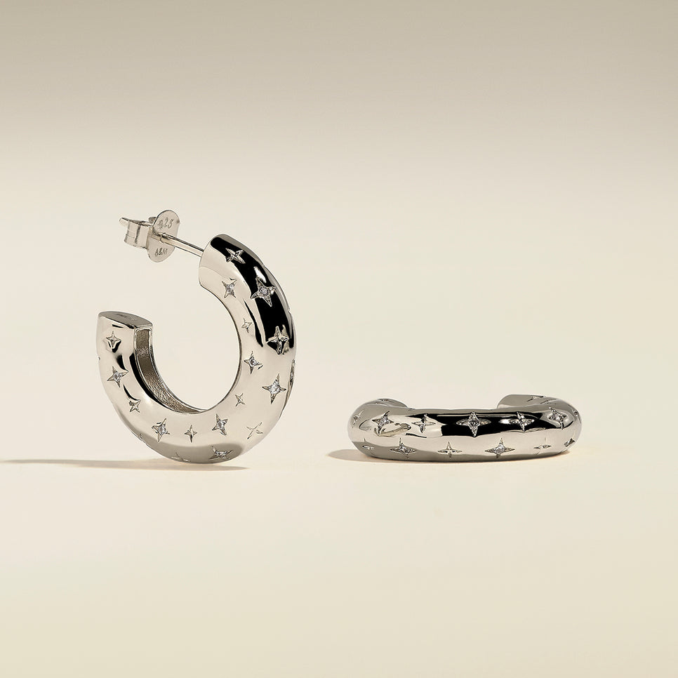 Cosmic Star Dome Hoops in Silver-Astrid &amp; Miyu