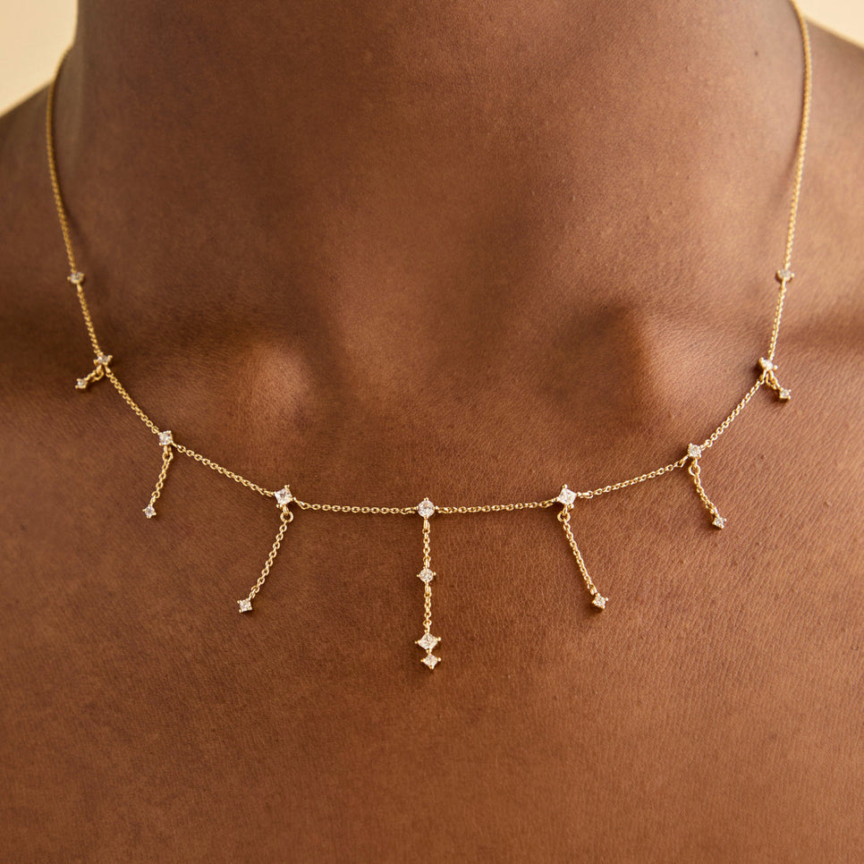 18k Gold Plated Jewellery - Cosmic Charm Drop Necklace in Gold - Necklaces - Astrid &amp; Miyu