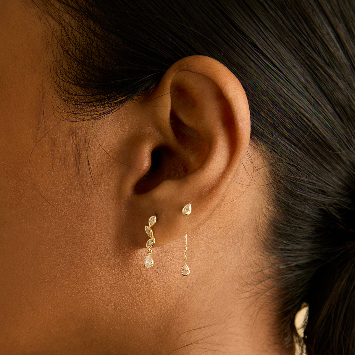 Earrings - Diamond Marquise Drop Studs in Solid Gold - Stud Earrings - Astrid &amp; Miyu